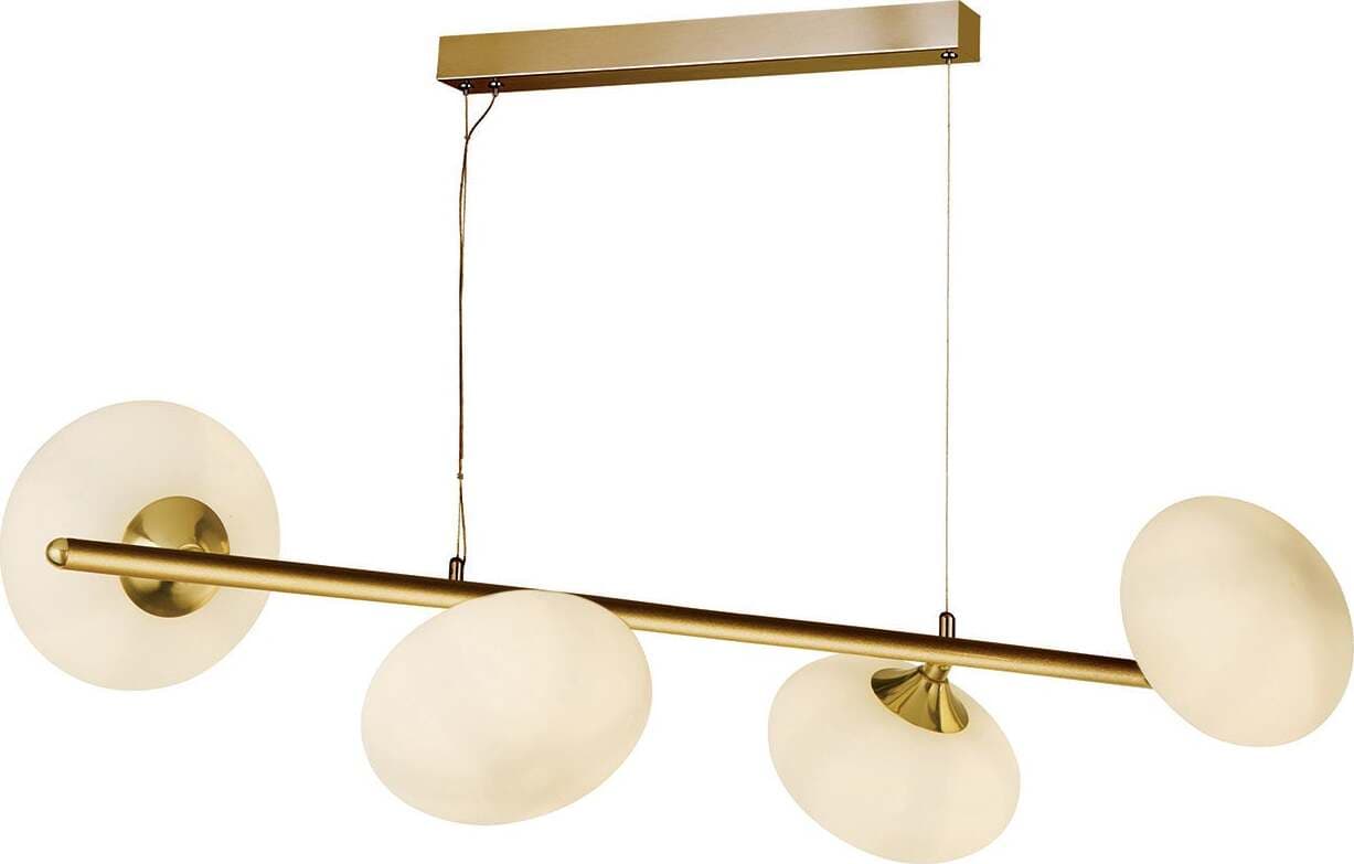 Lampadario-Contemporaneo-Ciottolo-Acciaio-Ottone-Vetro-Bianco-4-Luci-G9