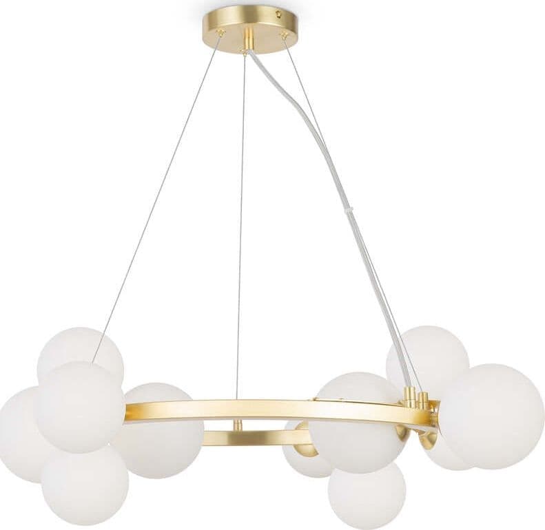 Lampadario-Contemporaneo-Dallas-Metallo-Bianco-11-Luci-Diffusori-Vetro-Bianco