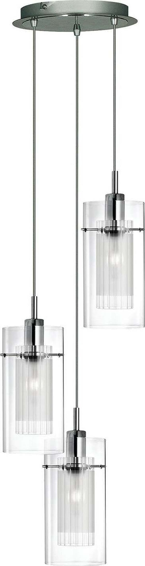 Lampadario-Contemporaneo-Duo-1-Acciaio-Argento-Vetro-Cromo-3-Luci-E14