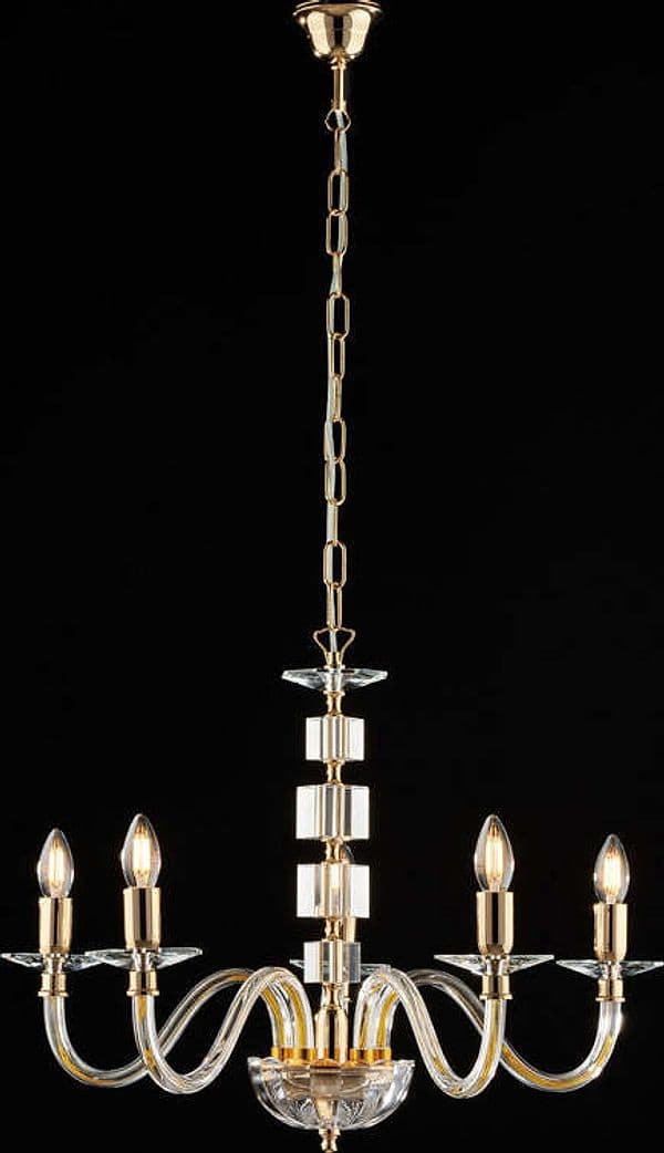 Lampadario-Contemporaneo-Franz-Cristallo-Oro-5-Luci-E14