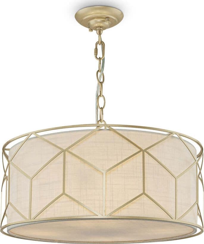 Lampadario Contemporaneo Messina Metallo Oro 1 Luce Diffusore Lino Su Pvc