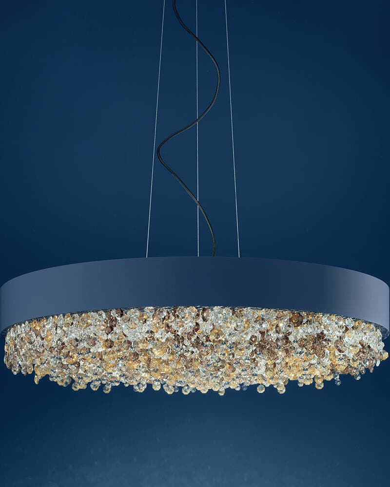Lampadario-Contemporaneo-Olà-Metallo-Blu-E-Cristallo-Colorato-Led-10,4+31,2W