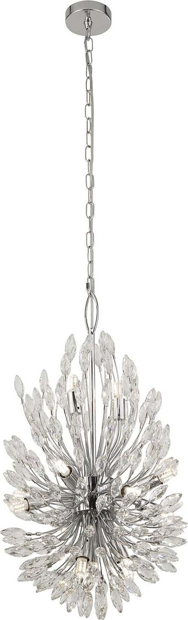 Lampadario-Contemporaneo-Pavone-Acciaio-Cromo-Vetro-Trasparente-14-Luci-G9