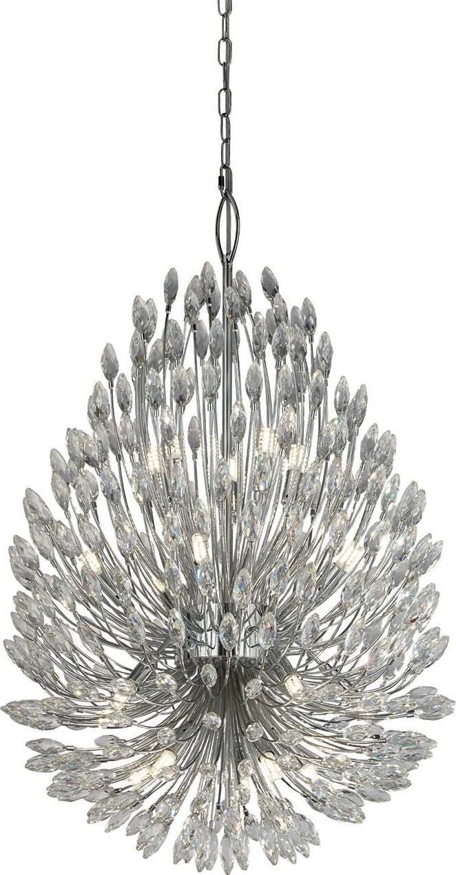 Lampadario-Contemporaneo-Pavone-Acciaio-Cromo-Vetro-Trasparente-20-Luci-G9