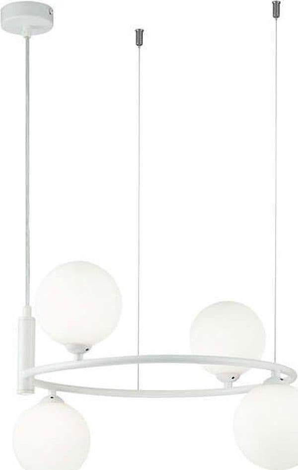 Lampadario Contemporaneo Ring Metallo Bianco 4 Luci E Diffusori Bianchi