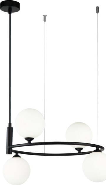 Lampadario-Contemporaneo-Ring-Metallo-Nero-4-Luci-E-Diffusori-Bianchi