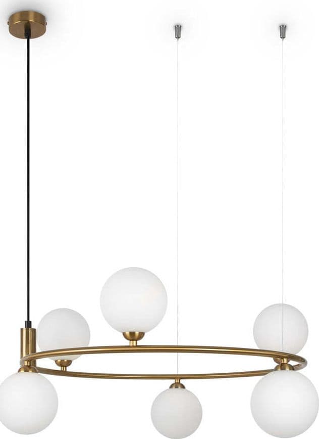 Lampadario Contemporaneo Ring Struttura E Rosone Metallo Ottone 6 Luci
