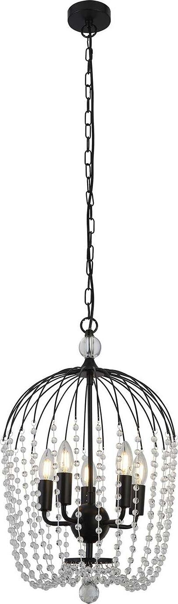 Lampadario-Contemporaneo-Shower-Acciaio-Nero-Vetro-Trasparente-5-Luci-E14
