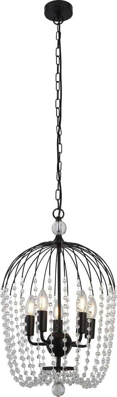 Lampadario-Contemporaneo-Shower-Acciaio-Nero-Vetro-Trasparente-5-Luci-E14