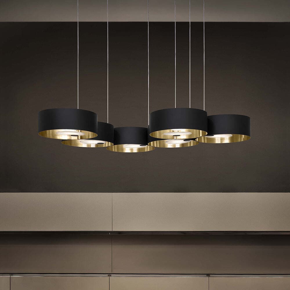 Lampadario-Contemporaneo-Sound-Orizzontale-Metallo-Oro-Vetro-Nero-Led-26,5+26,5W