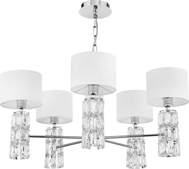 Lampadario-Contemporaneo-Talento-Metallo-Cromo-5-Luci-Diffusori-Pvc-Bianco
