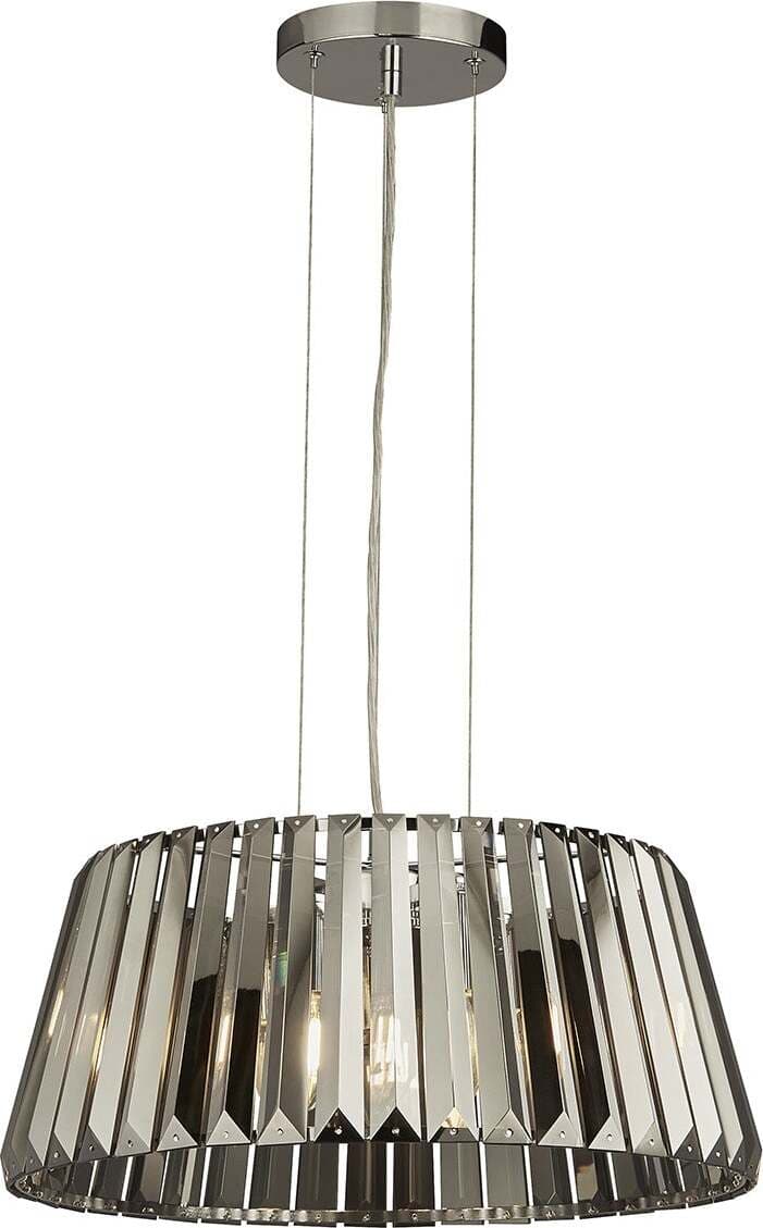 Lampadario-Contemporaneo-Tiara-Acciaio-Cromo-Cristallo-Fumè-5-Luci-E14
