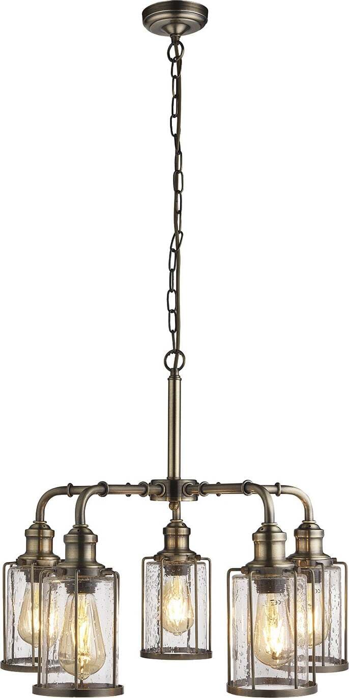 Lampadario-Contemporaneo-Tubi-Acciaio-Ottone-Vetro-Trasparente-5-Luci-E27