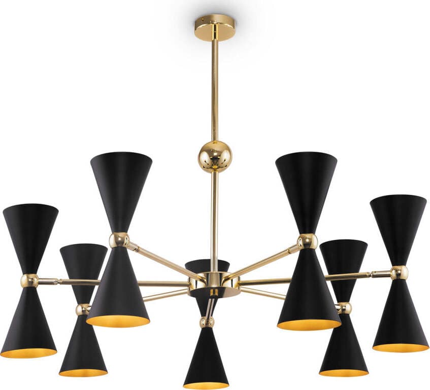 Lampadario-Contemporaneo-Vesper-In-Metallo-Nero-E-Oro-14-Luci