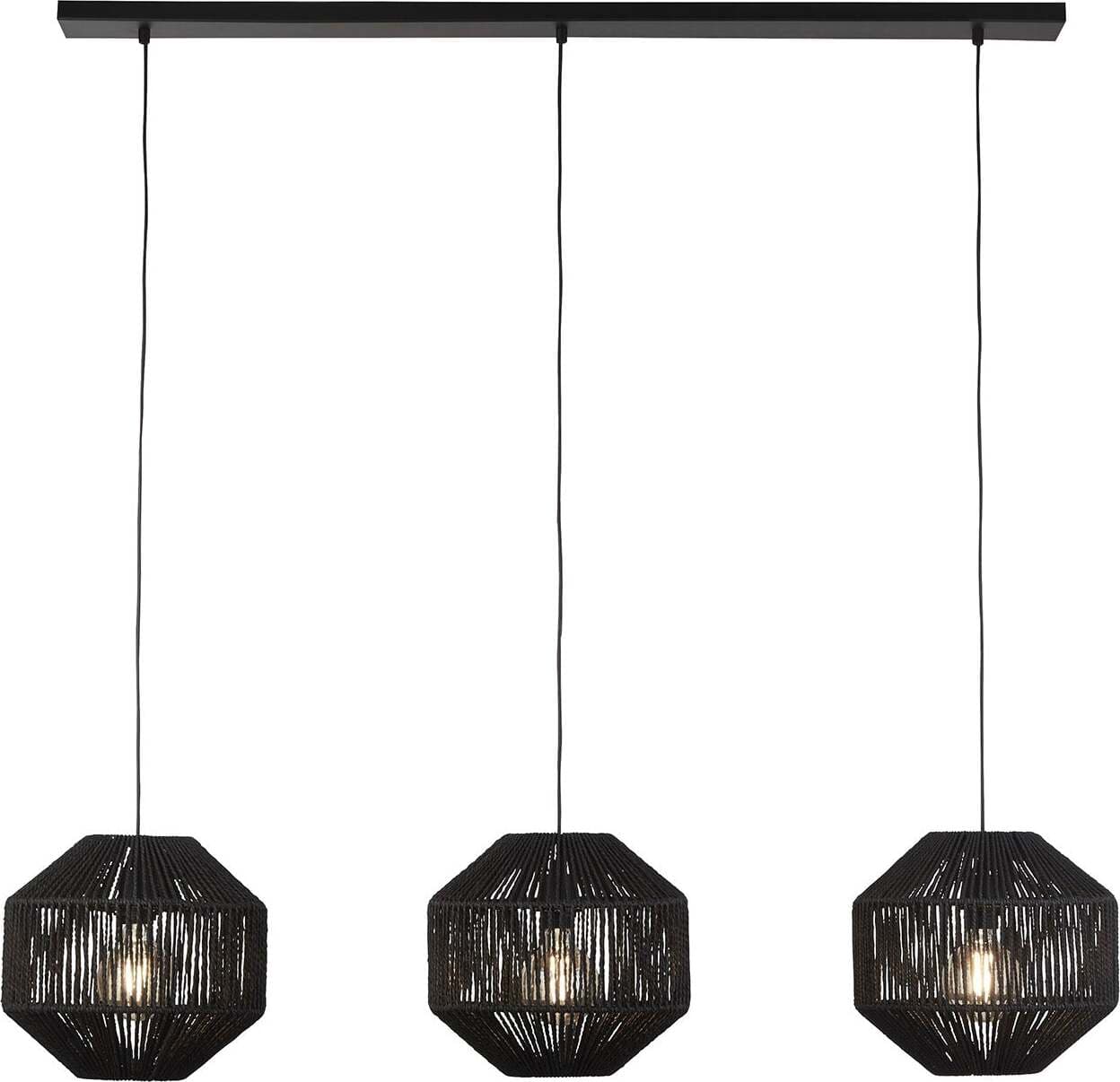 Lampadario-Contemporaneo-Vimini-Acciaio-Nero-Tessuto-3-Luci-E27