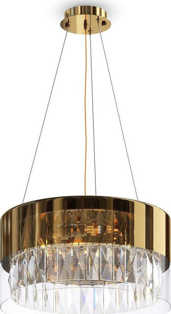 Lampadario Contemporaneo Wonderland Acciaio Oro 4 Luci Diffusori Vetro