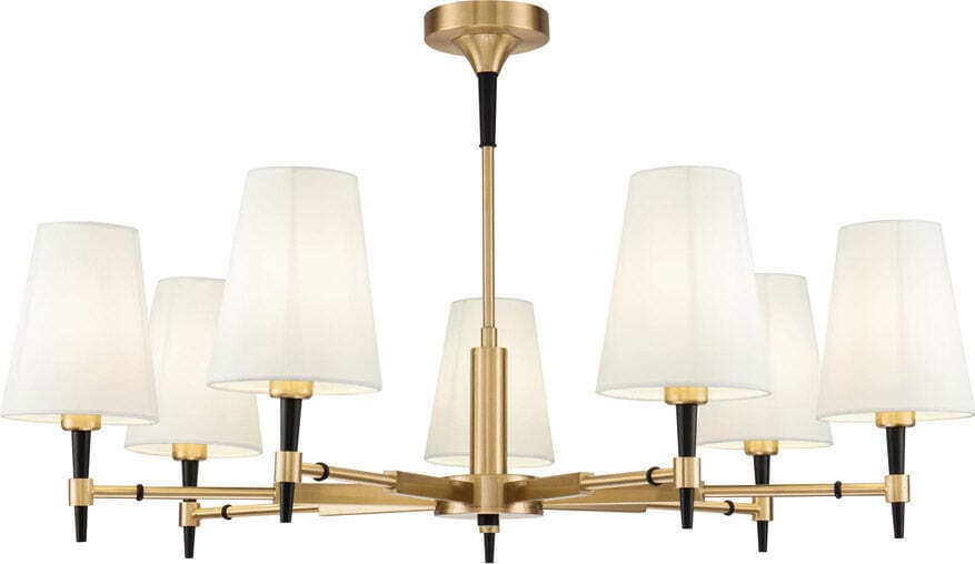 Lampadario-Contemporaneo-Zaragoza-Metallo-Ottone-7-Luci-Diffusori-In-Pvc-Bianchi