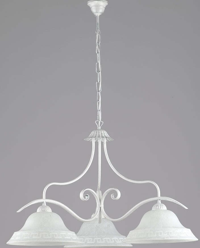 Lampadario-Country-Chic-3-Luci-Ferro-Battuto-e-Vetro-Bianco-e-Argento-Serie-Atene