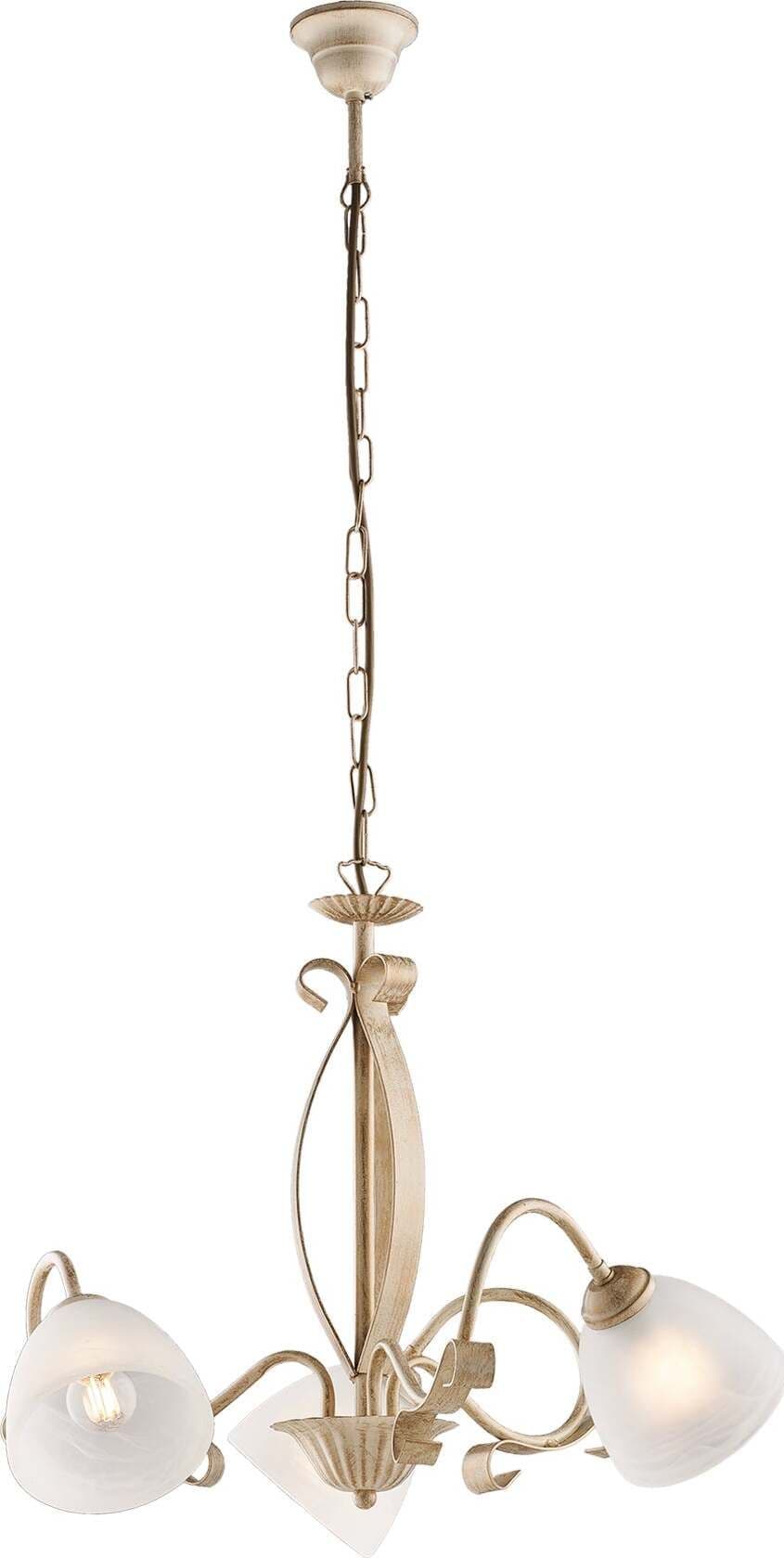 Lampadario-Forgiato-3-Luci-Ferro-Avorio-E-Oro-Vetro-Bianco