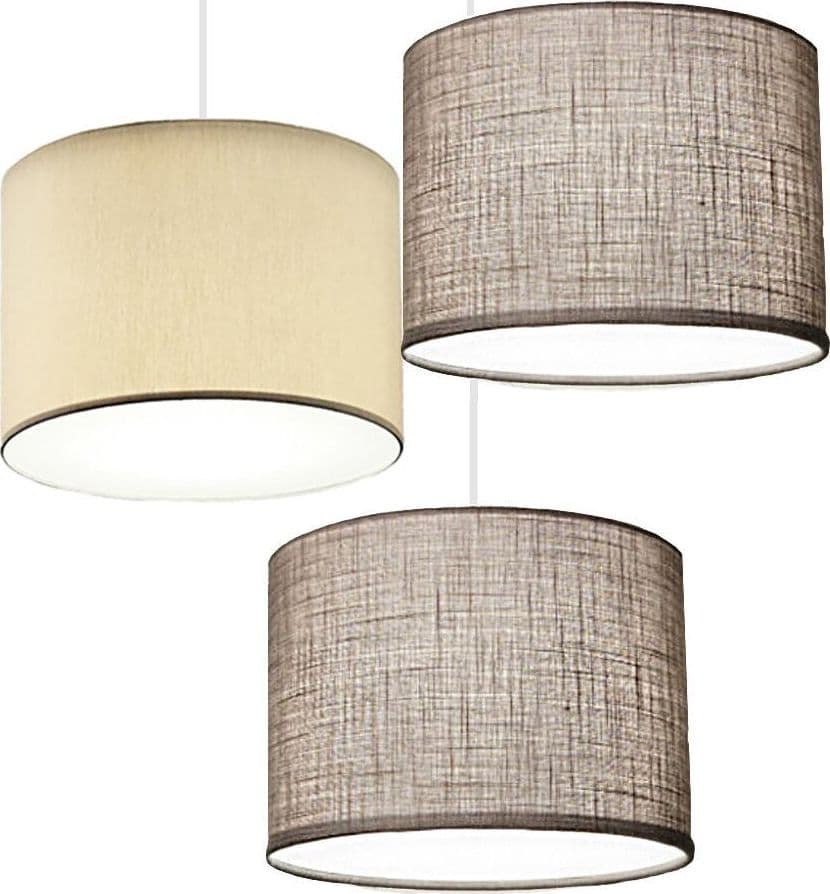 Lampadario-Illuminando-CILINDRO-SP-3-TO-BN-2TO+1SB-E27-LED-tessuto-tortora-sabbia-sospensione-classica-moderna