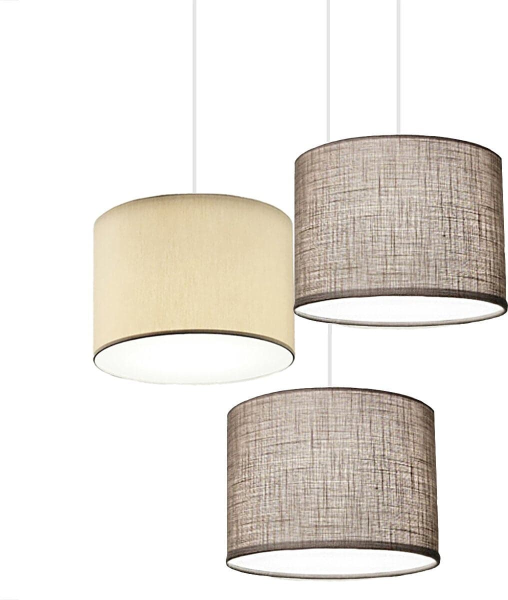 Lampadario-Illuminando-CILINDRO-SP-3-TO-BN-2TO+1SB-E27-LED-tessuto-tortora-sabbia-sospensione-classica-moderna