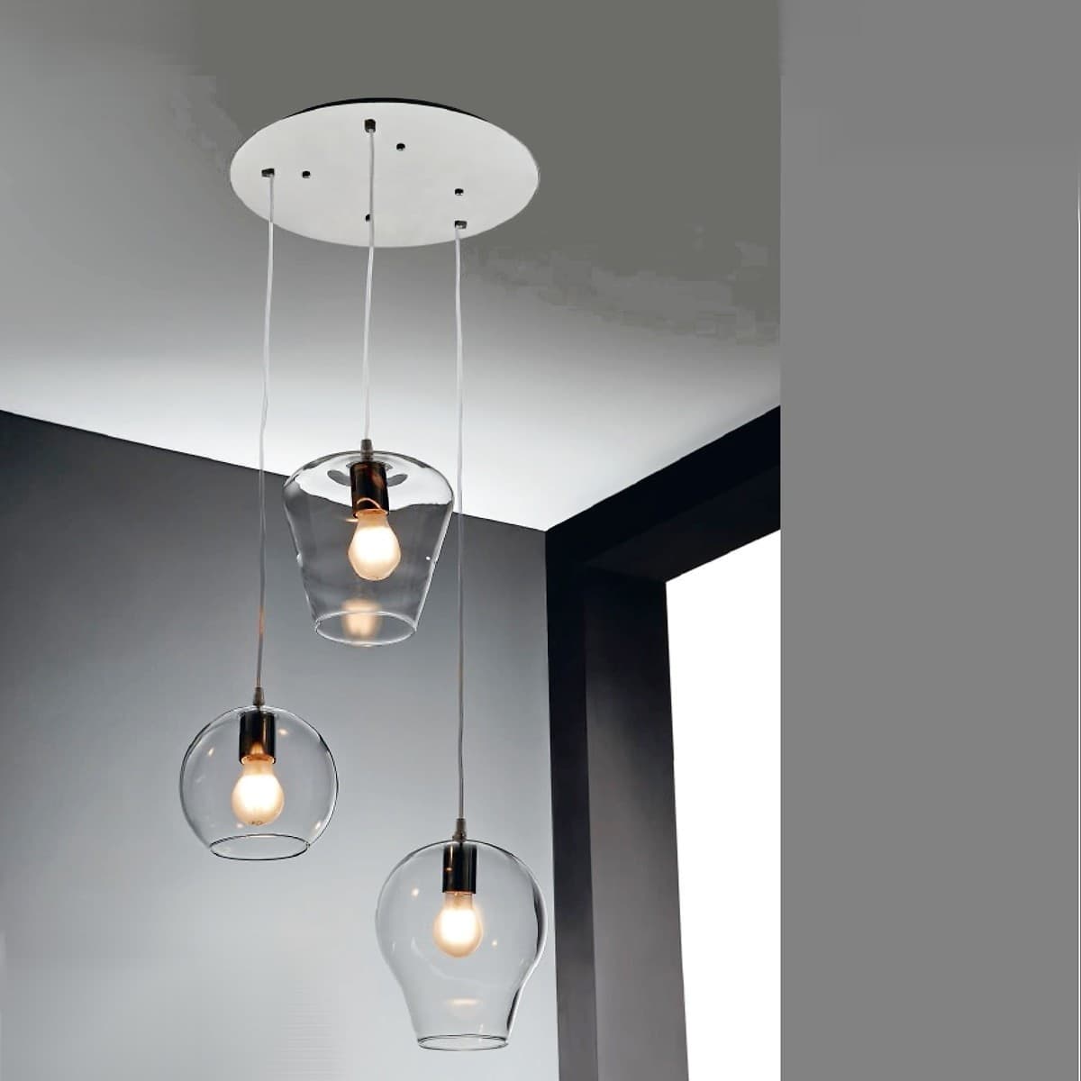 Lampadario-Illuminando-PAGODA-3-E27-LED-sospensione-moderna-vetro-trasparente-lampada-soffitto