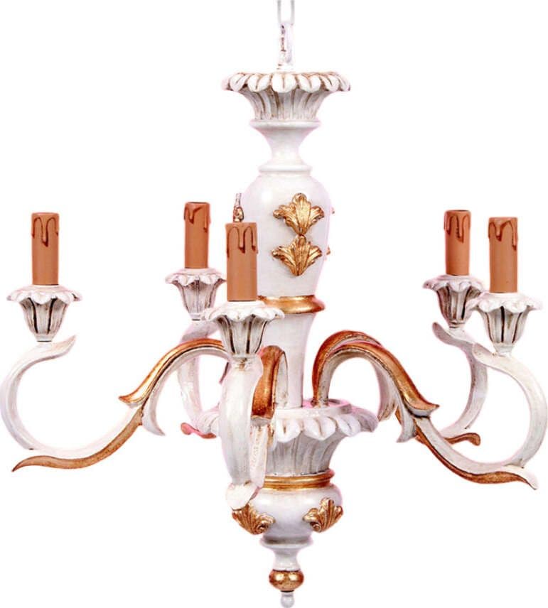 Lampadario-In-Legno-Classico-Avorio-Oro-5-Luci-Picchio