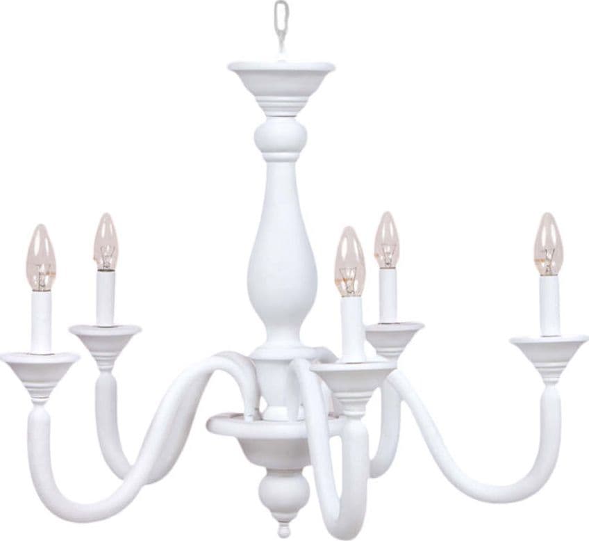 Lampadario-In-Legno-Classico-Bianco-Opaco-5-Luci-Laridi