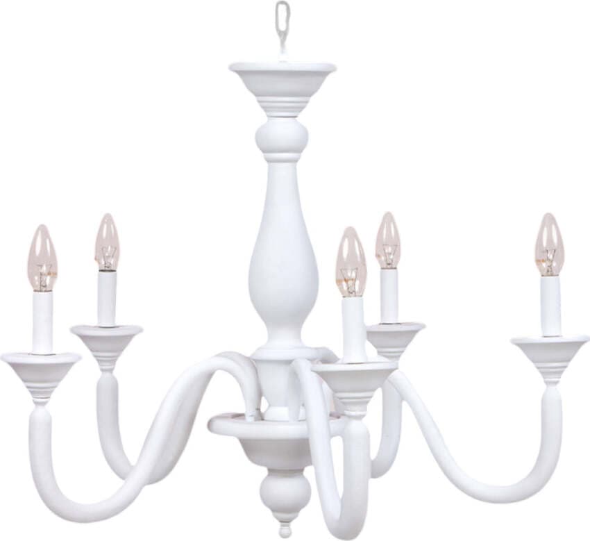 Lampadario-In-Legno-Classico-Bianco-Opaco-5-Luci-Laridi