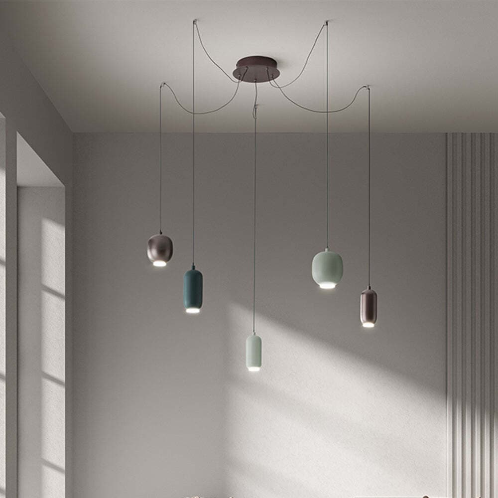 Lampadario-In-Metallo-Contemporaneo-Bullet-Multicolor-5-Luci-Led