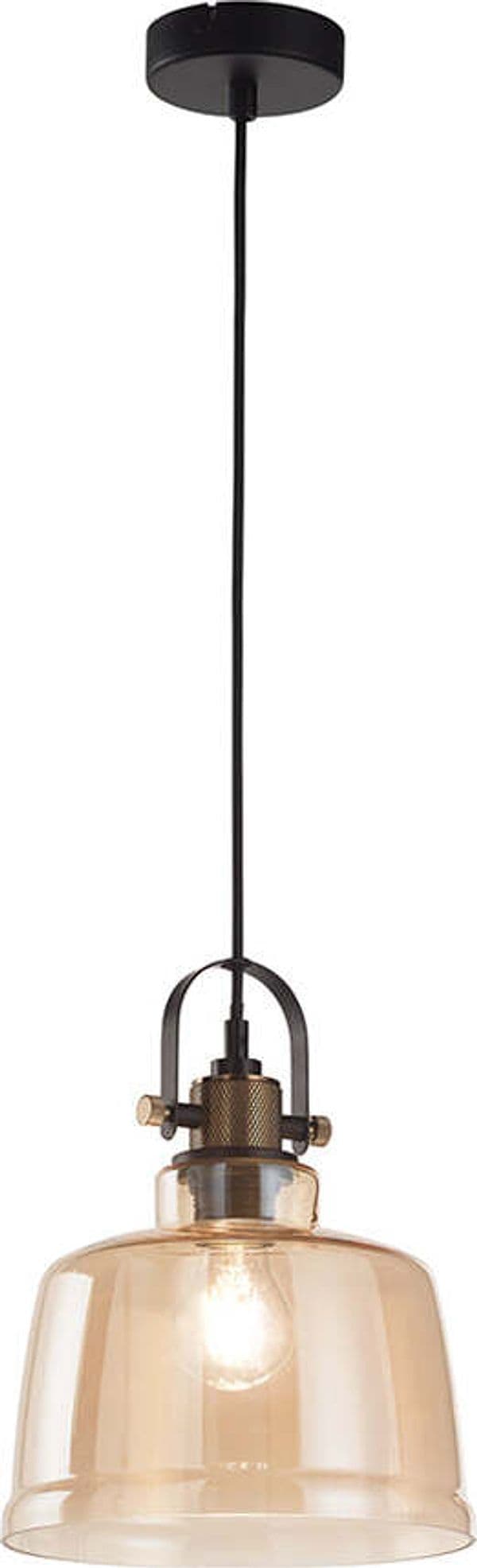 Lampadario-In-Metallo-Vintage-Nero-Ottone-1-Luce-E27