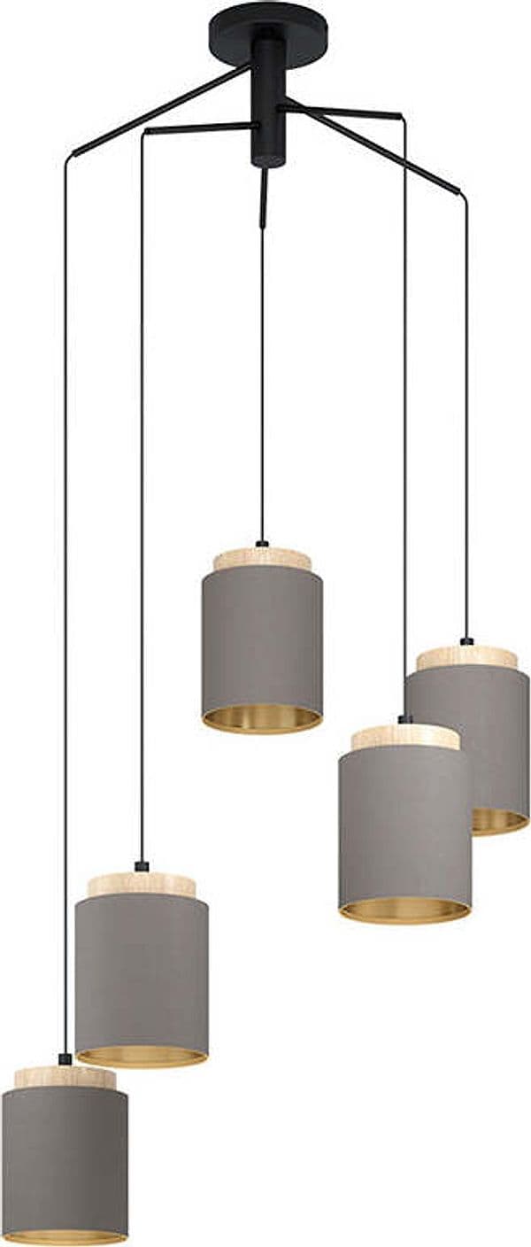 Lampadario-Industrial-Albariza-5-Luci-Metallo-Nero-E-Marrone