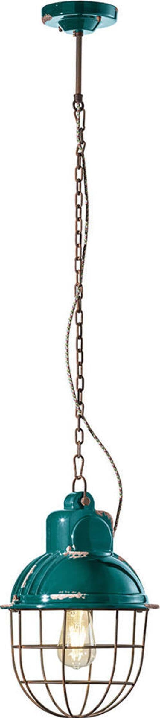 Lampadario-Industrial-Ferro-E-Ceramica-Con-Rete-Vintage-Verde-1-Luce-E27-26Cm