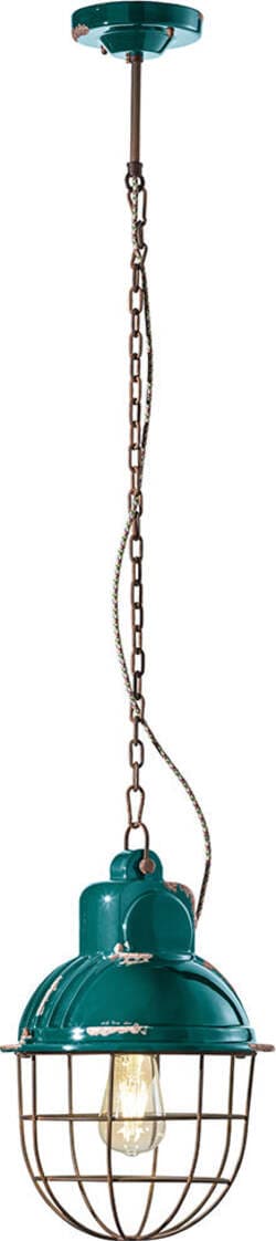 Lampadario-Industrial-Ferro-E-Ceramica-Con-Rete-Vintage-Verde-1-Luce-E27-26Cm
