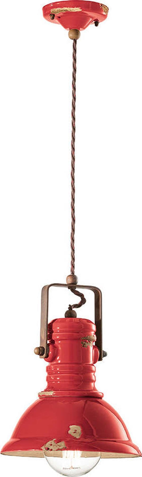 Lampadario-Industrial-Ferro-E-Ceramica-Vintage-Rosso-1-Luce-E27-23Cm
