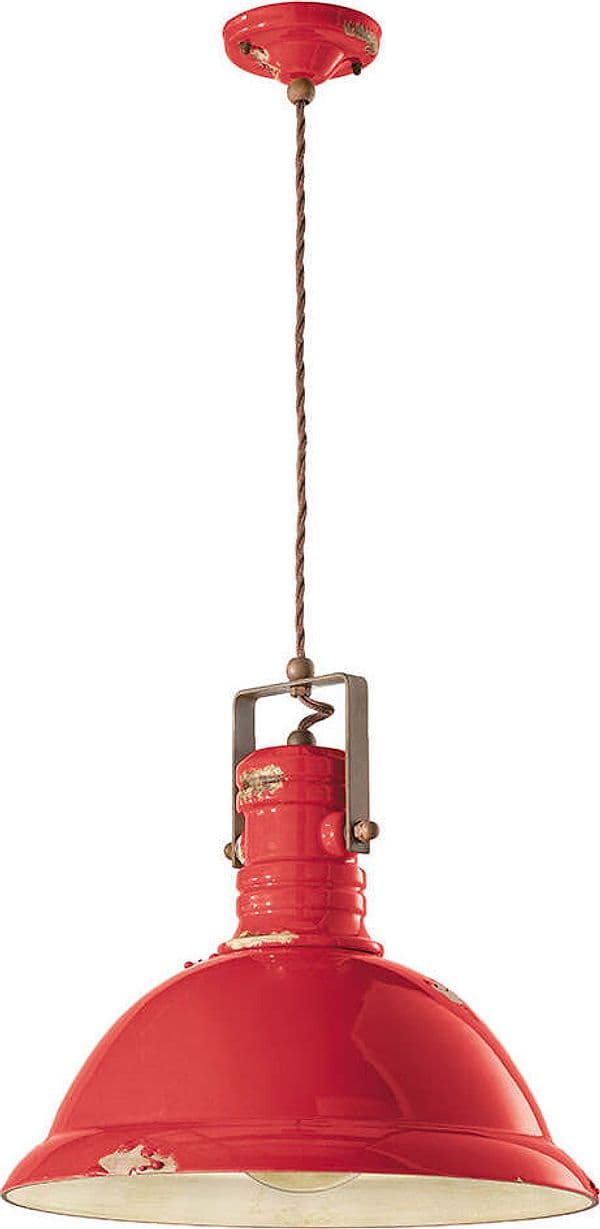 Lampadario-Industrial-Ferro-E-Ceramica-Vintage-Rosso-1-Luce-E27-40Cm