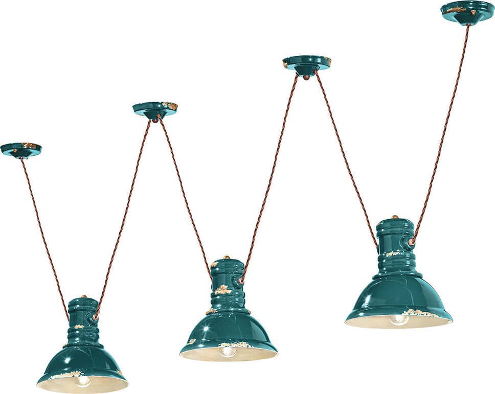 Lampadario-Industrial-Ferro-E-Ceramica-Vintage-Verde-3-Luci-E27
