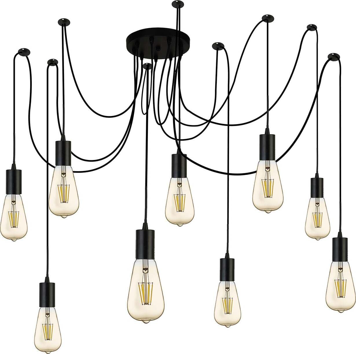 Lampadario-Industrial-Nordico-Squiggle-Acciaio-Nero-9-Luci-E27