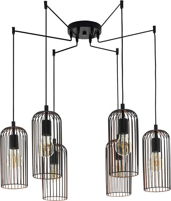 Lampadario-Industrial-Roccamena-6-Luci-Acciaio-Nero-E-Rame