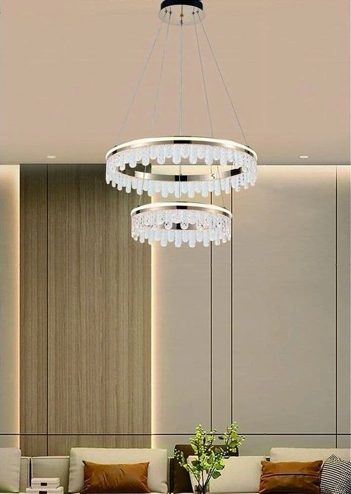 LAMPADARIO LED A SOSPENSIONE ORO 72W 2 CERCHI CON CRISTALLI 3 COLORI LUCE LP-55-3C in Lampade a sospensione Trade Shop italia - Napoli, commercioVirtuoso.it
