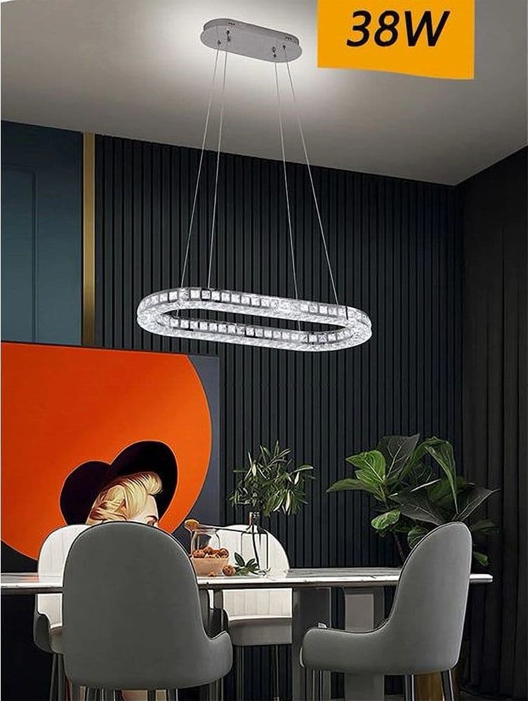 LAMPADARIO LED SOFFITTO 38W SOSPESO 1 ELLISSE IN CRISTALLO LUCE FREDDA 8000K B69 in Lampade a sospensione Trade Shop italia - Napoli, commercioVirtuoso.it