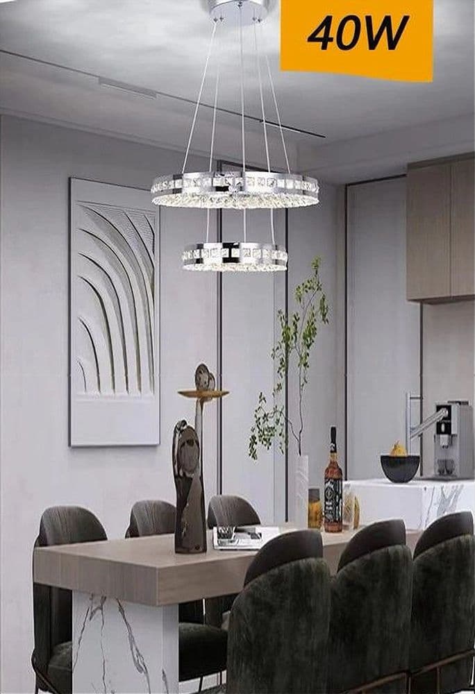 LAMPADARIO LED SOFFITTO 40 W SOSPESO 2 ANELLI IN CRISTALLO LUCE FREDDA 8000K B71 in Lampade a sospensione Trade Shop italia - Napoli, commercioVirtuoso.it