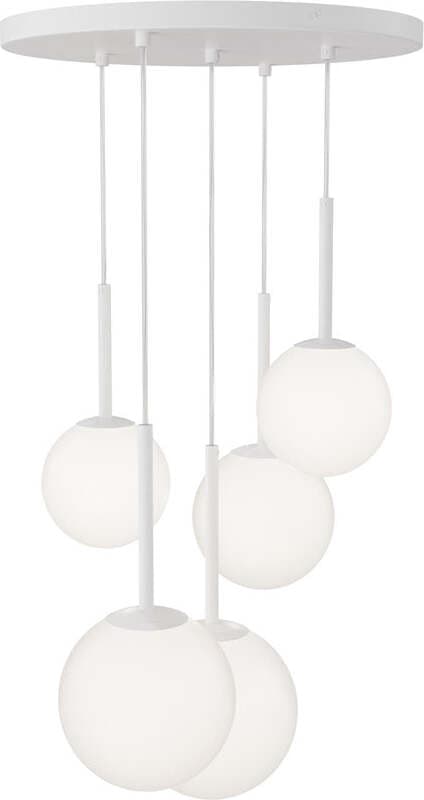 Lampadario-Minimal-Basic-Form-In-Metallo-Bianco-5-Luci-E-Diffusori-Bianchi