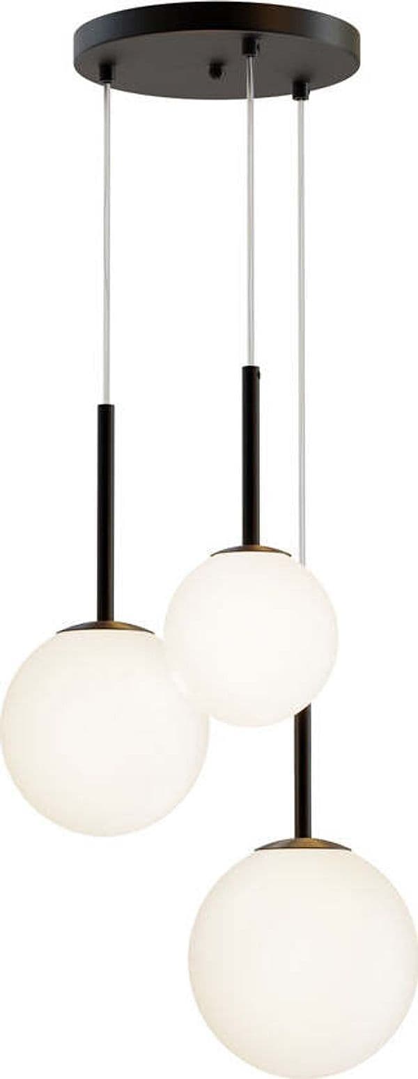 Lampadario-Minimal-Basic-Form-In-Metallo-Nero-3-Luci-E-Diffusori-Bianchi