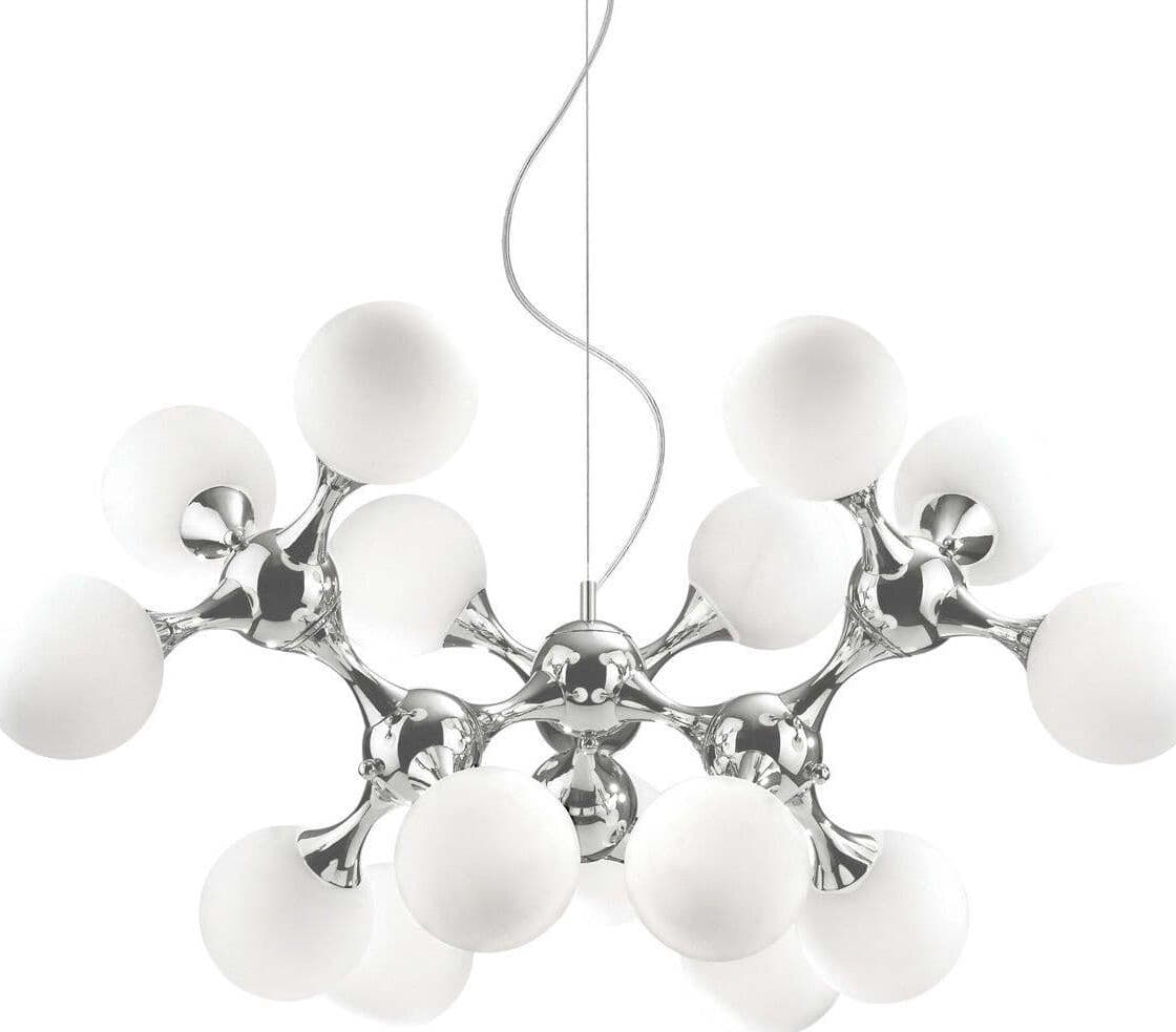 Lampadario-moderno-Ideal-Lux-NODI-BIANCO-SP15-082073-E14-LED-vetro-metallo-lampada-soffitto