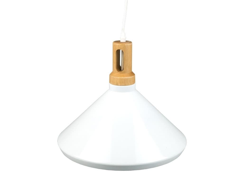 LAMPADARIO PENDENTE LAMPADA A SOSPENSIONE PARABOLA BIANCA BASE IN LEGNO VT-7535 Trade Shop italia - Napoli, Commerciovirtuoso.it