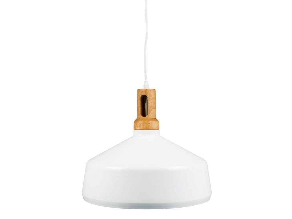 LAMPADARIO PENDENTE LAMPADA A SOSPENSIONE PARABOLA BIANCA BASE IN LEGNO VT-7545 Trade Shop italia - Napoli, Commerciovirtuoso.it