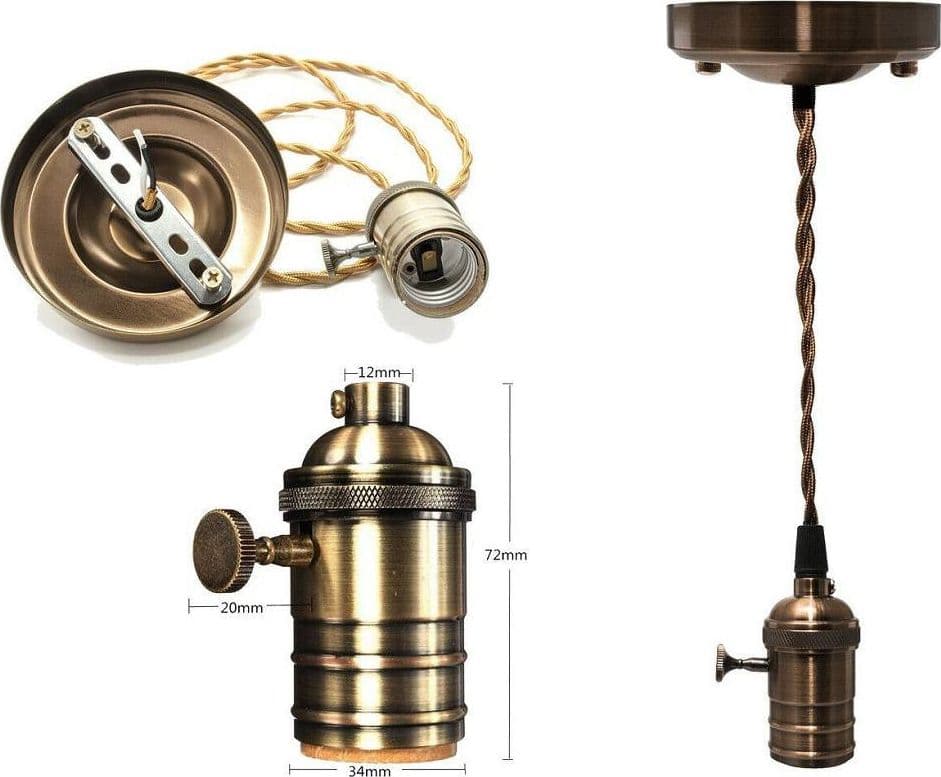 Lampadario Pendente Vintage Da Soffitto Sospensione E27 Interruttore Bronzo Metal Casa, arredamento e bricolage > Illuminazione da interno > Lampadari Trade Shop italia - Napoli, Commerciovirtuoso.it