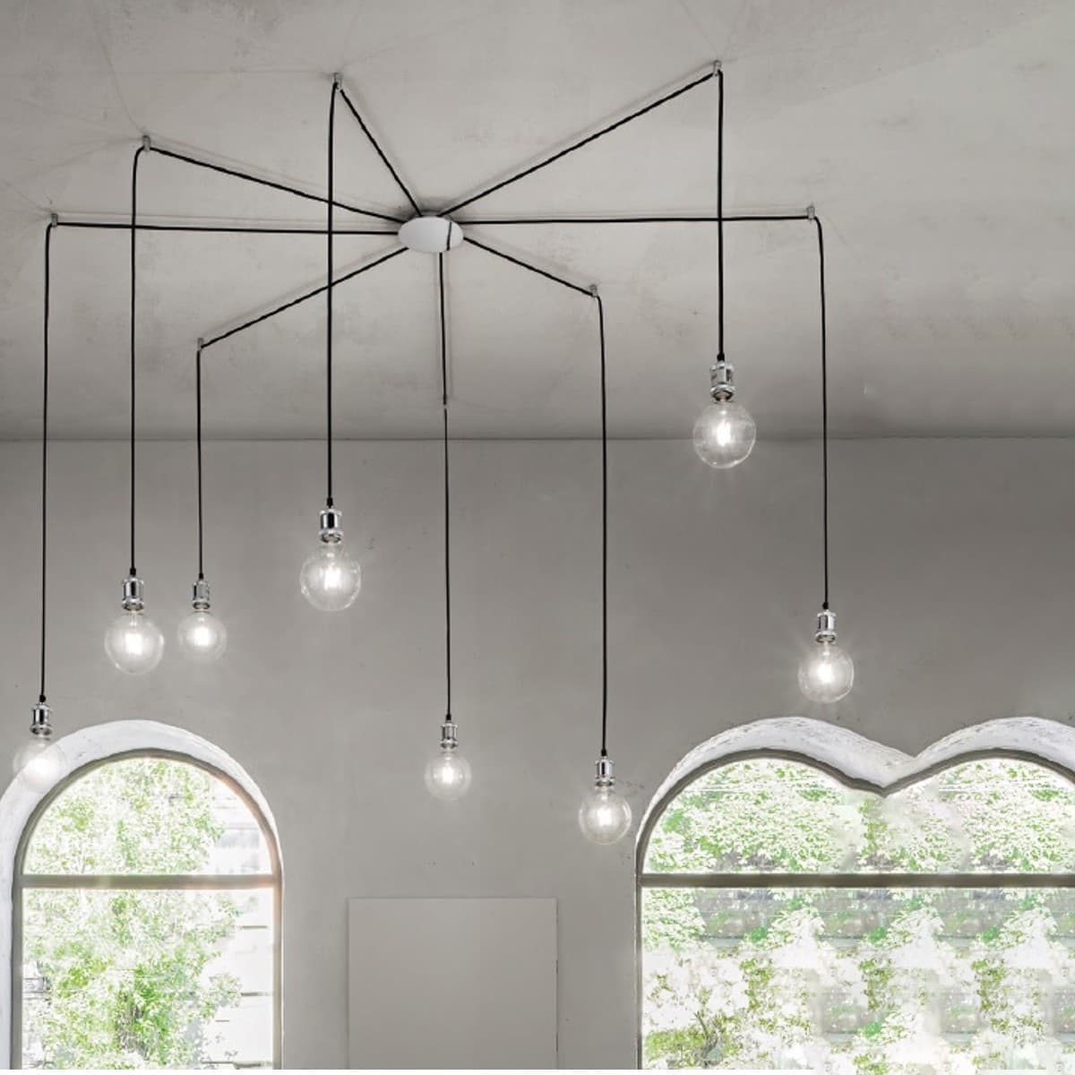 Lampadario-Perenz-COMPOSIZIONE-MODERNA-6251-CL-LED-E27-lampada-soffitto-cromo-lucido-cavo-tessuto-nero-multiluce-ragno-interni