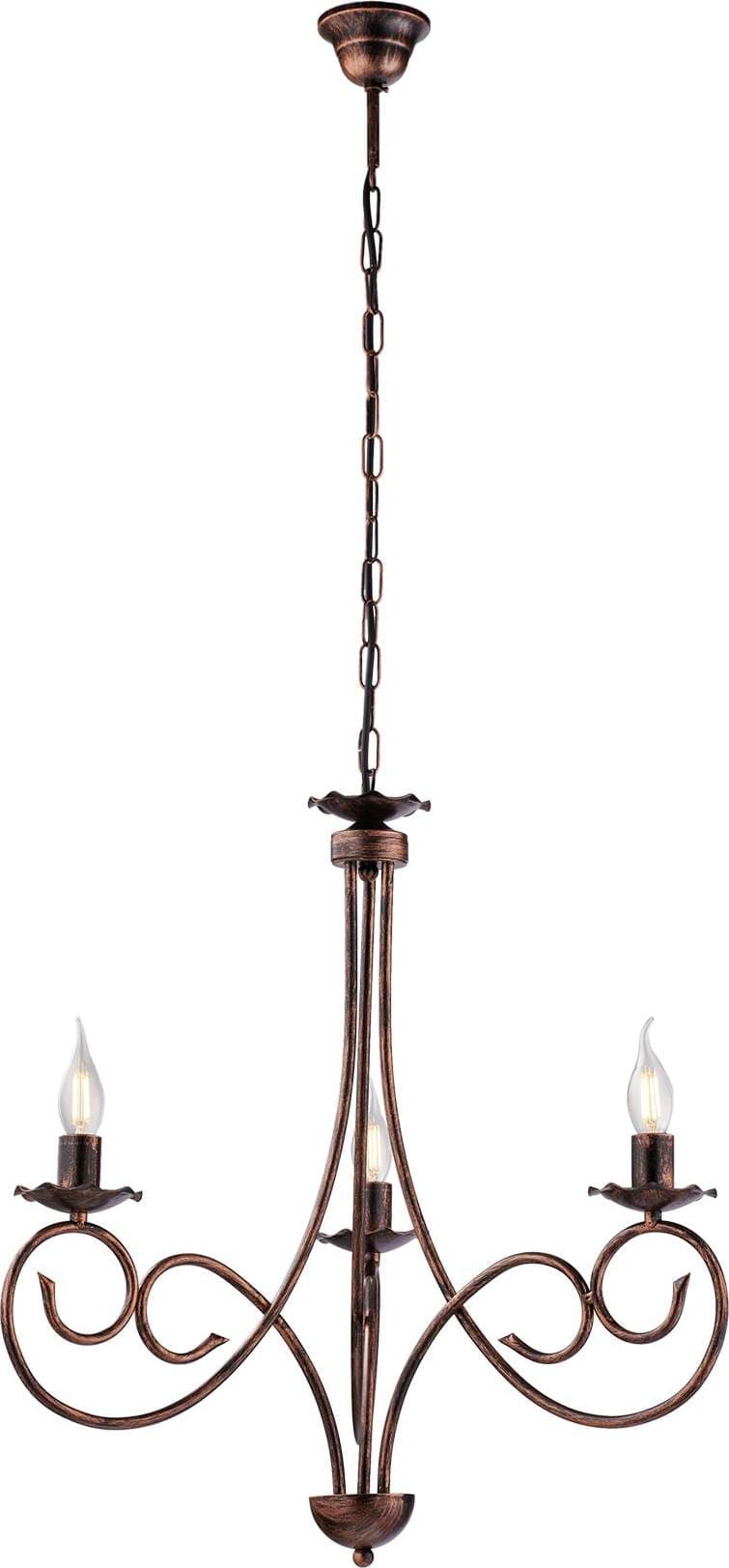 Lampadario-Provenzale-Candelabro-Alma-3-Luci-Ferro-Battuto-Nero-E-Rame